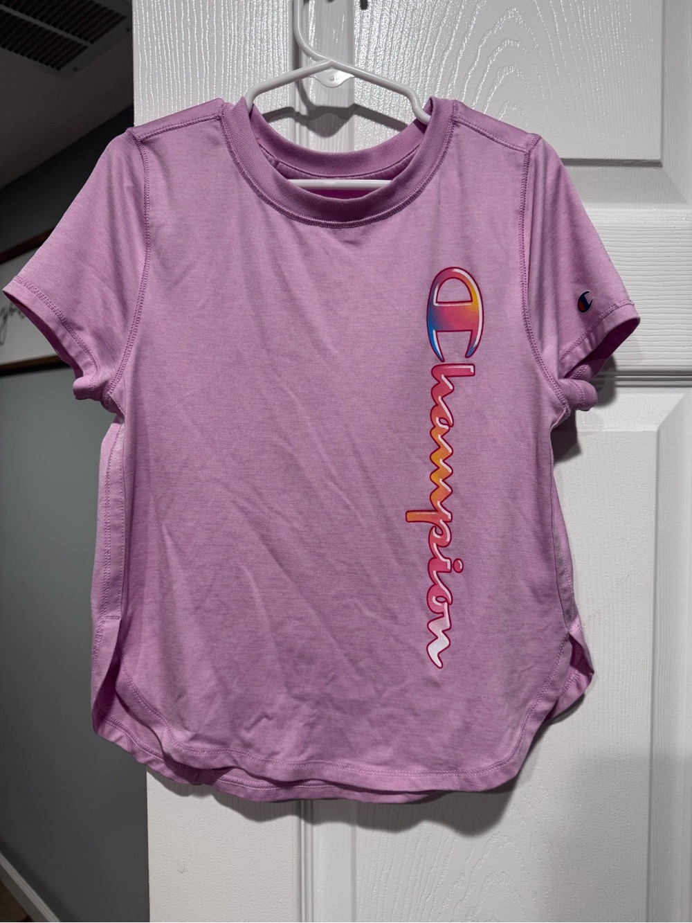 Champion Girls' Lavender Short Sleeve Tee with Rainbow Logo